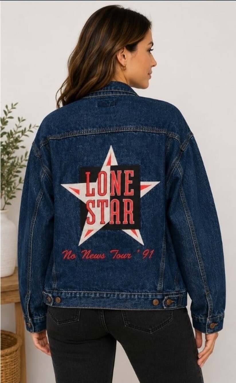 Vintage Jean Jacket Denim 90's Lone Star Band No News Tour XL Excellent T80